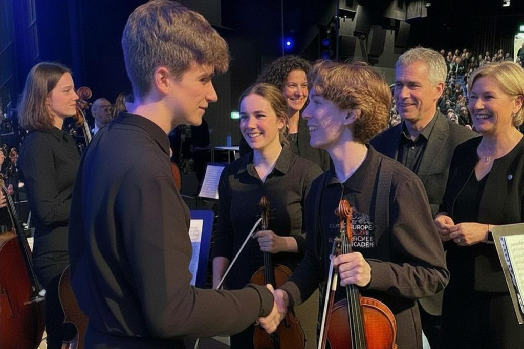 EYOA Freundeskreis, freudige EYOA-Teilnehmende zusammen mit EYOA-Freunden nach gelungenem Konzert